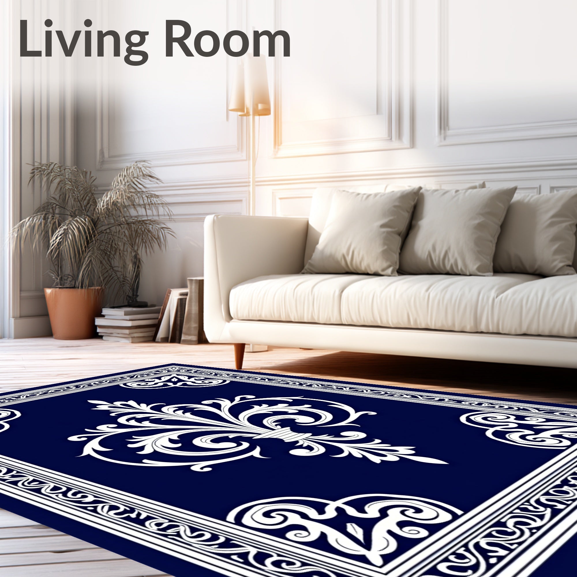 Ornate Flourish Navy Pattern Rug