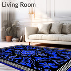 Royal Blue Floral Bordered Pattern Rug