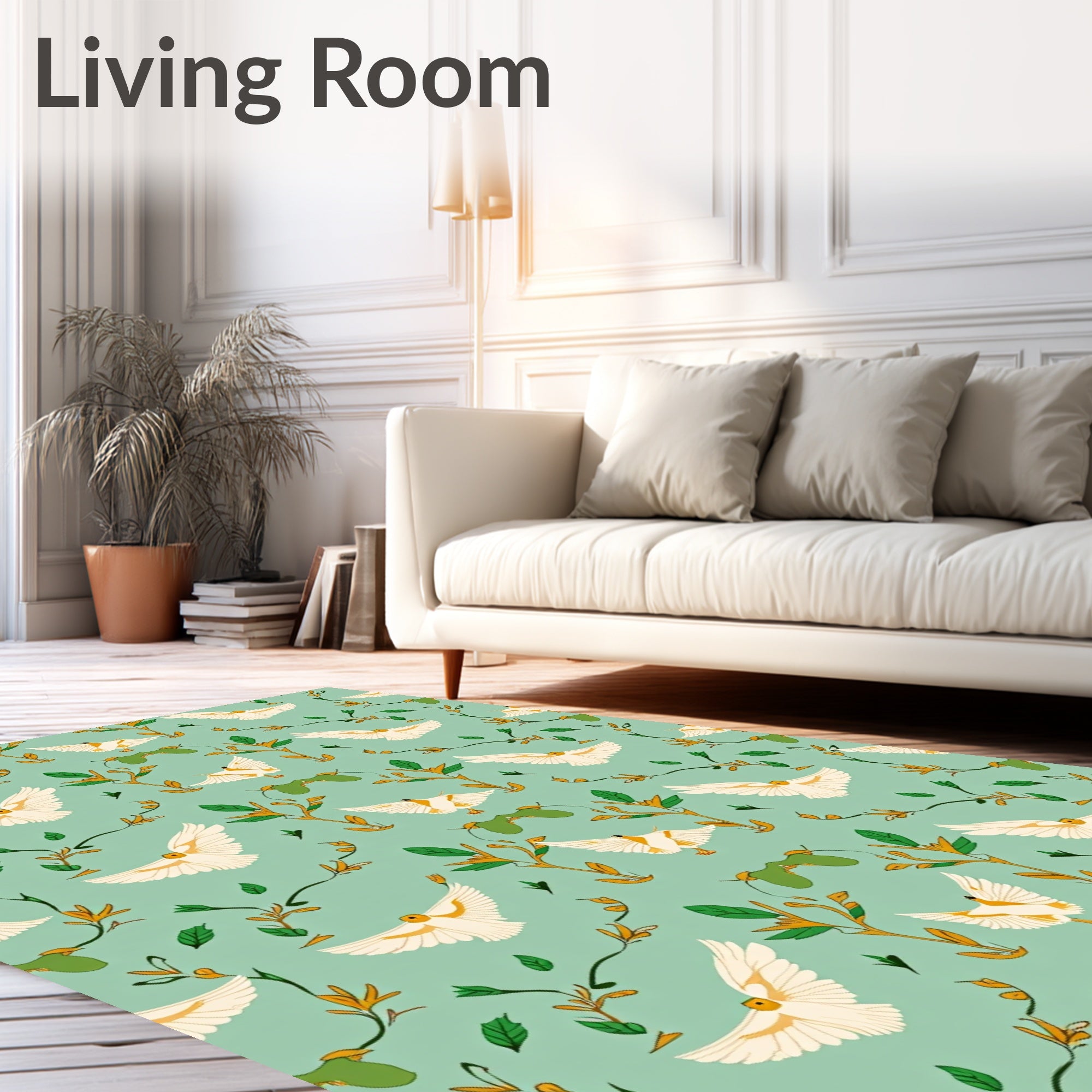 Whimsical Birds Floral Vines Pattern Rug