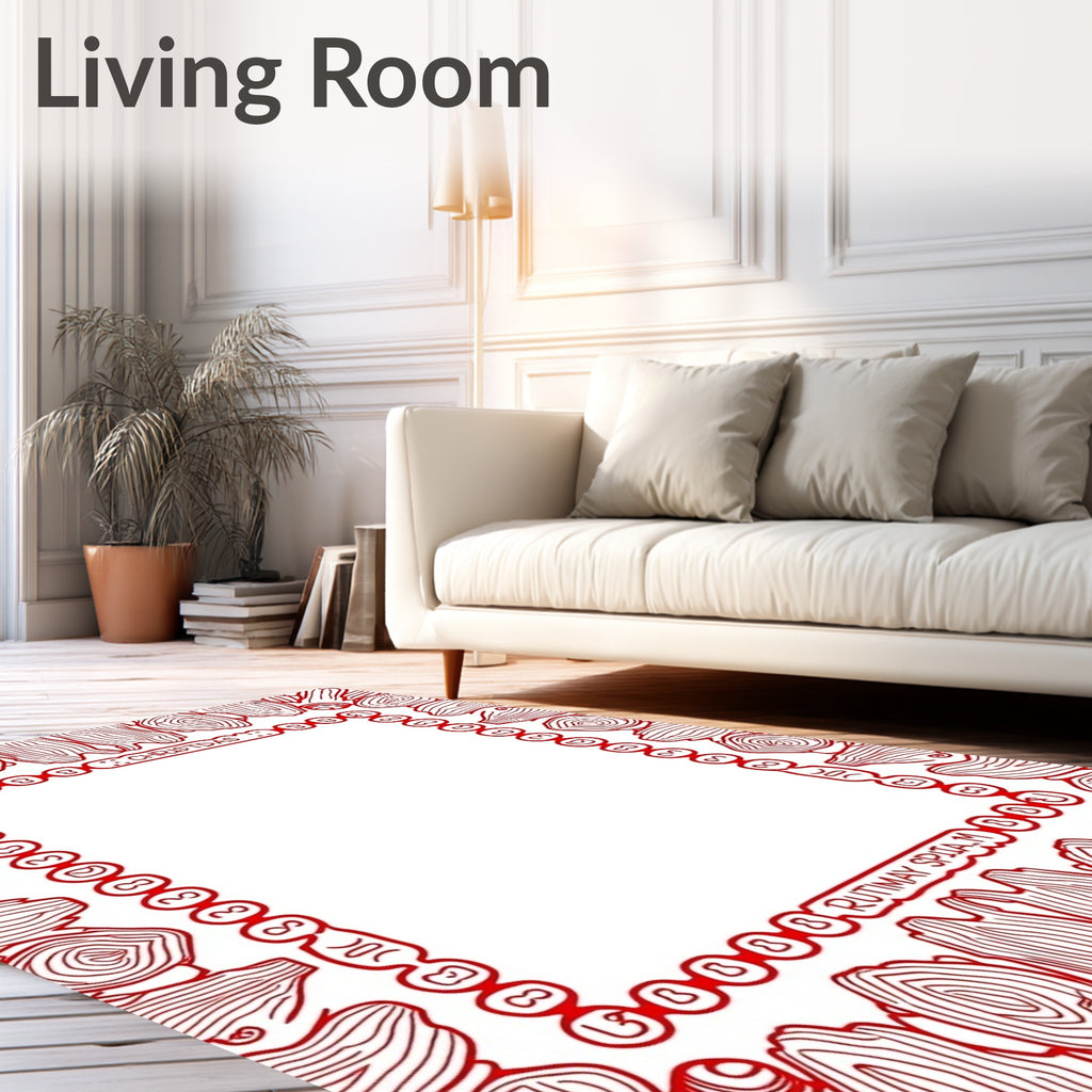 Crimson Wood Grain Circle Border Rug