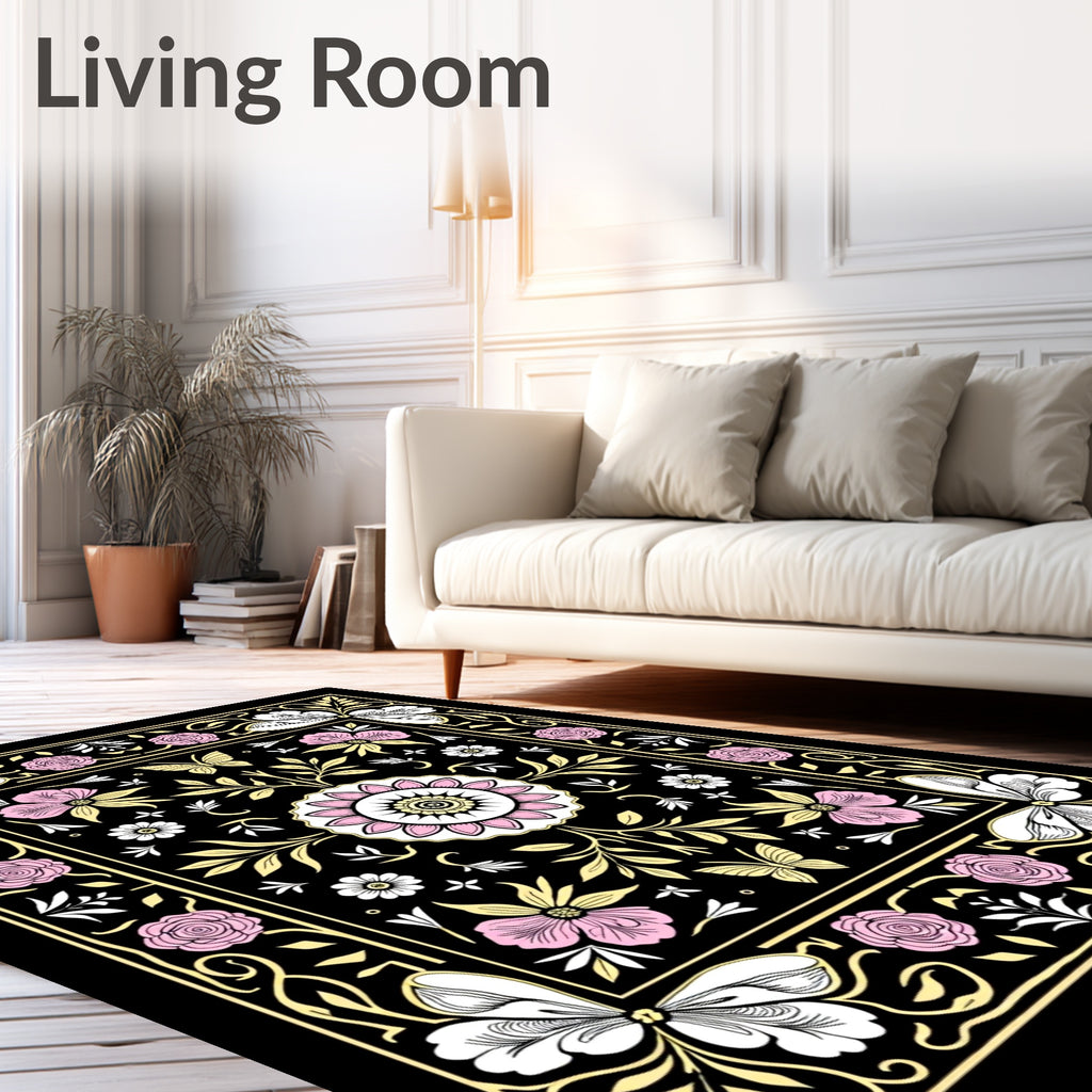 Vintage floral and butterfly patterned Rug