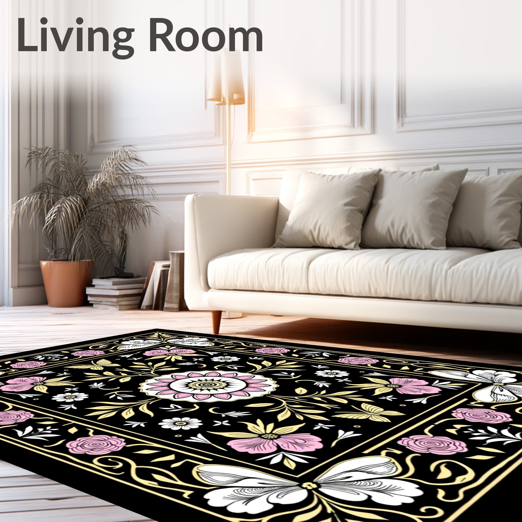 Vintage floral and butterfly patterned Rug