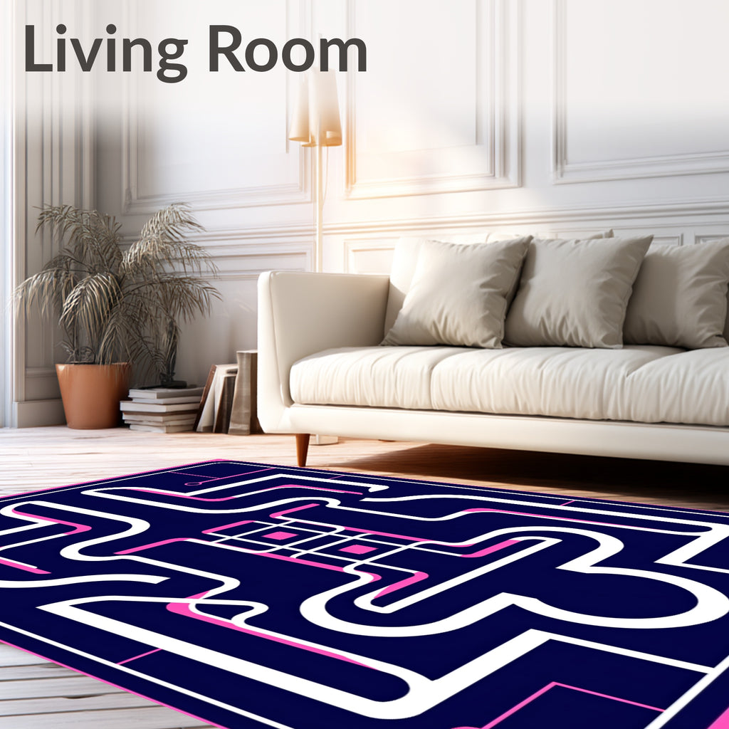 Abstract Maze Pattern with Pink Accents Rug