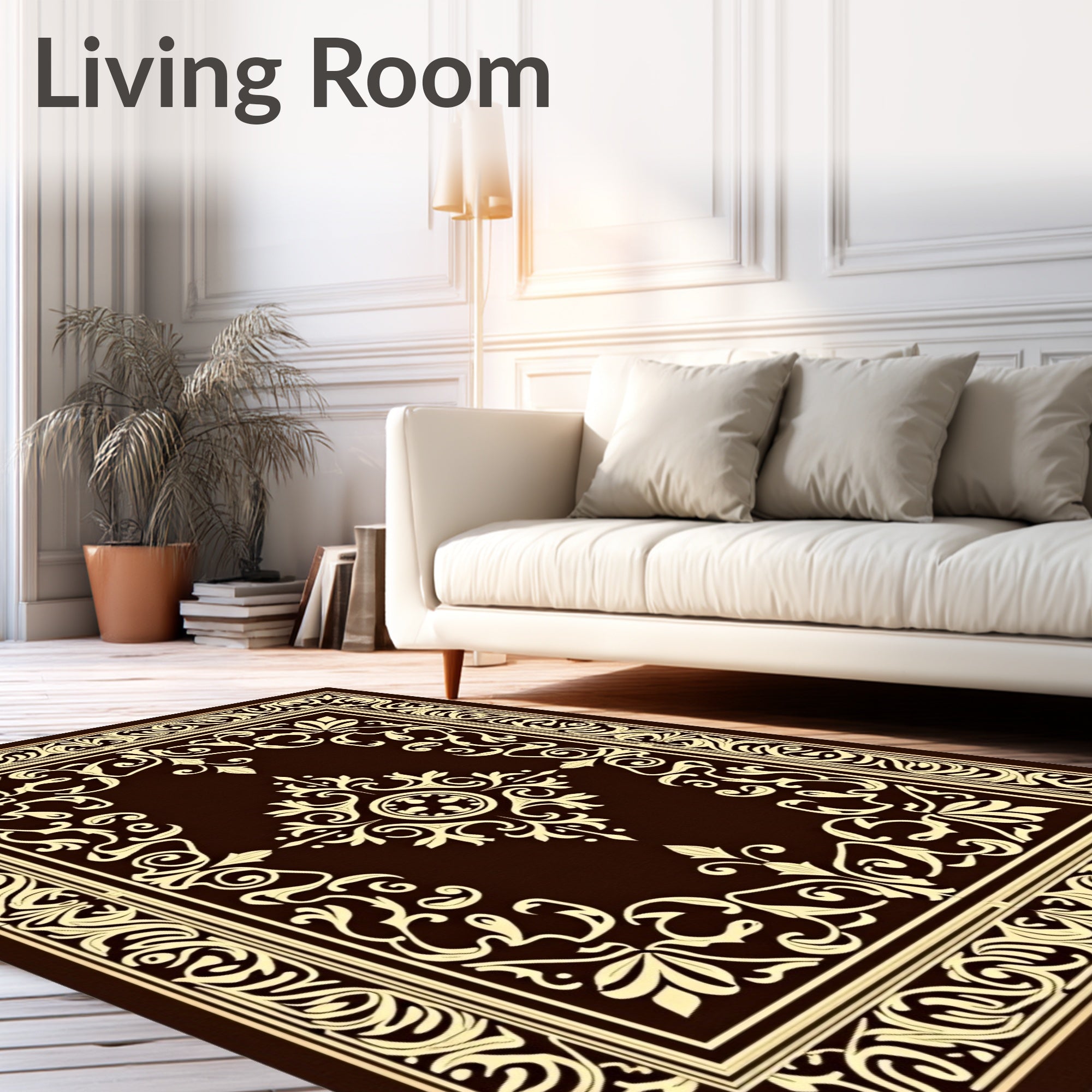 Elegant Swirls and Floral Border Design Rug