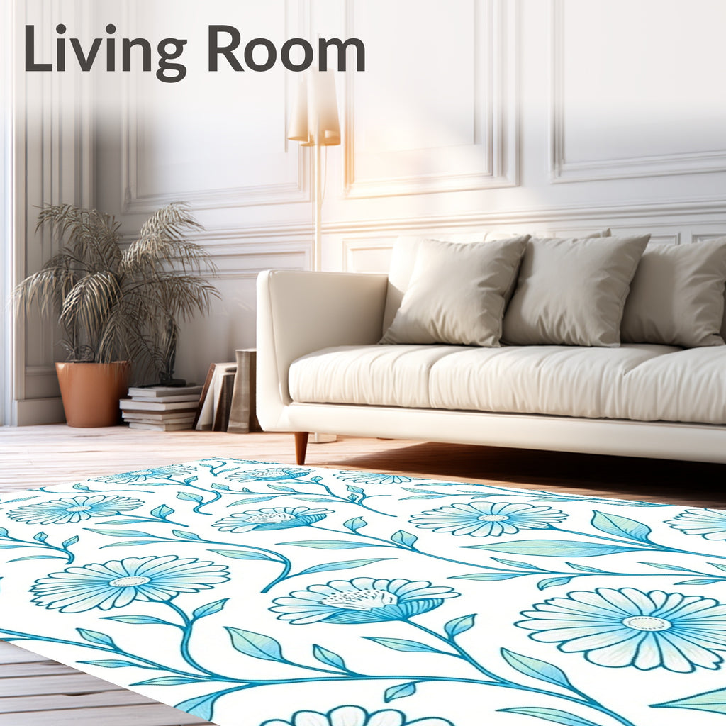 Elegant Floral Vine Blue Pattern Rug