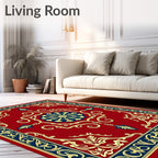 Classic Red Blue Gold Floral Medallion Rug