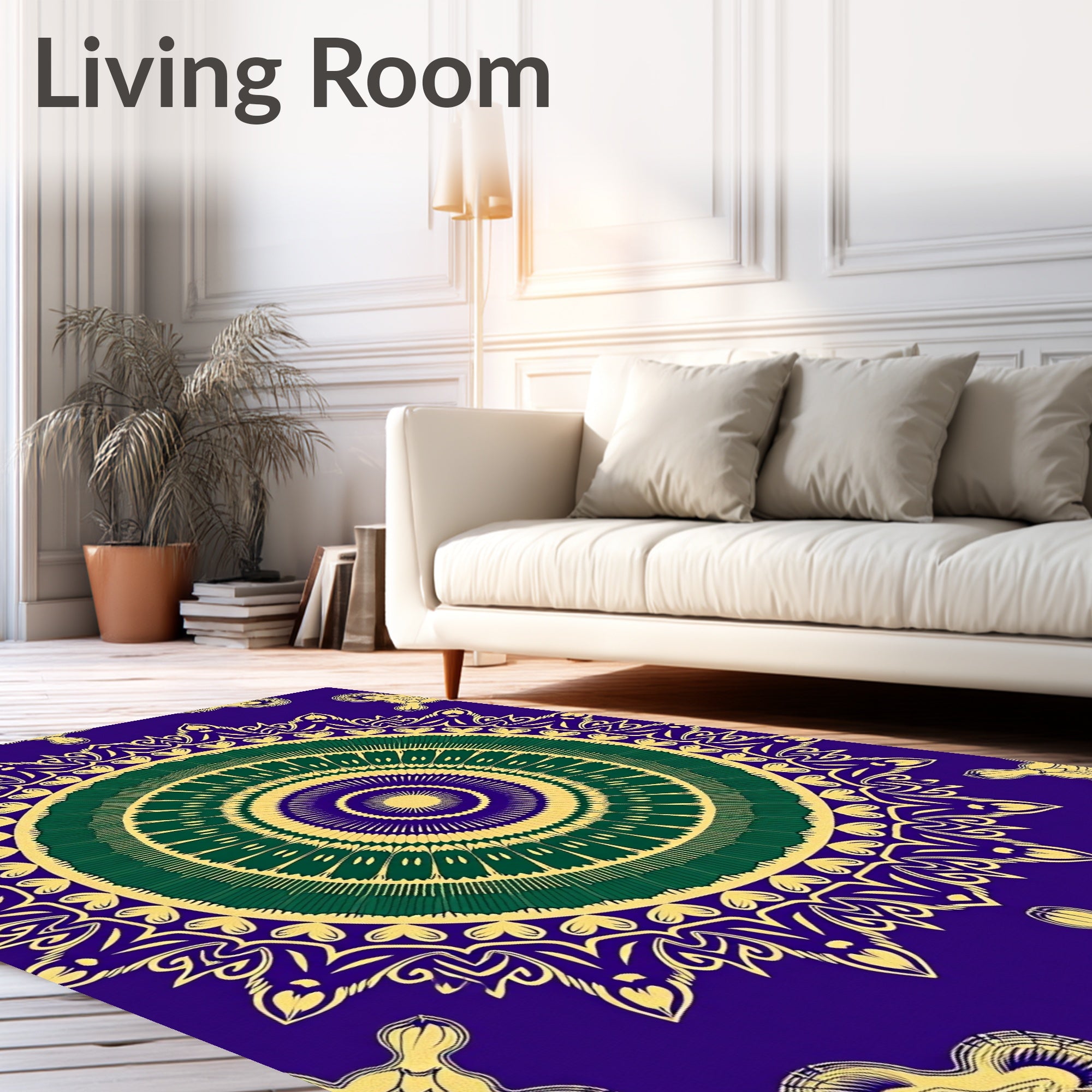 Intricate Violet Yellow Green Mandala Design Rug