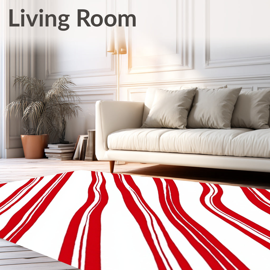 Crisp Red White Diagonal Candy Cane Stripes Rug