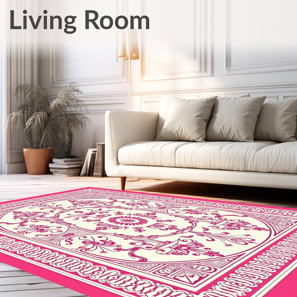 Elaborate Pink Floral Central Medallion Design Rug