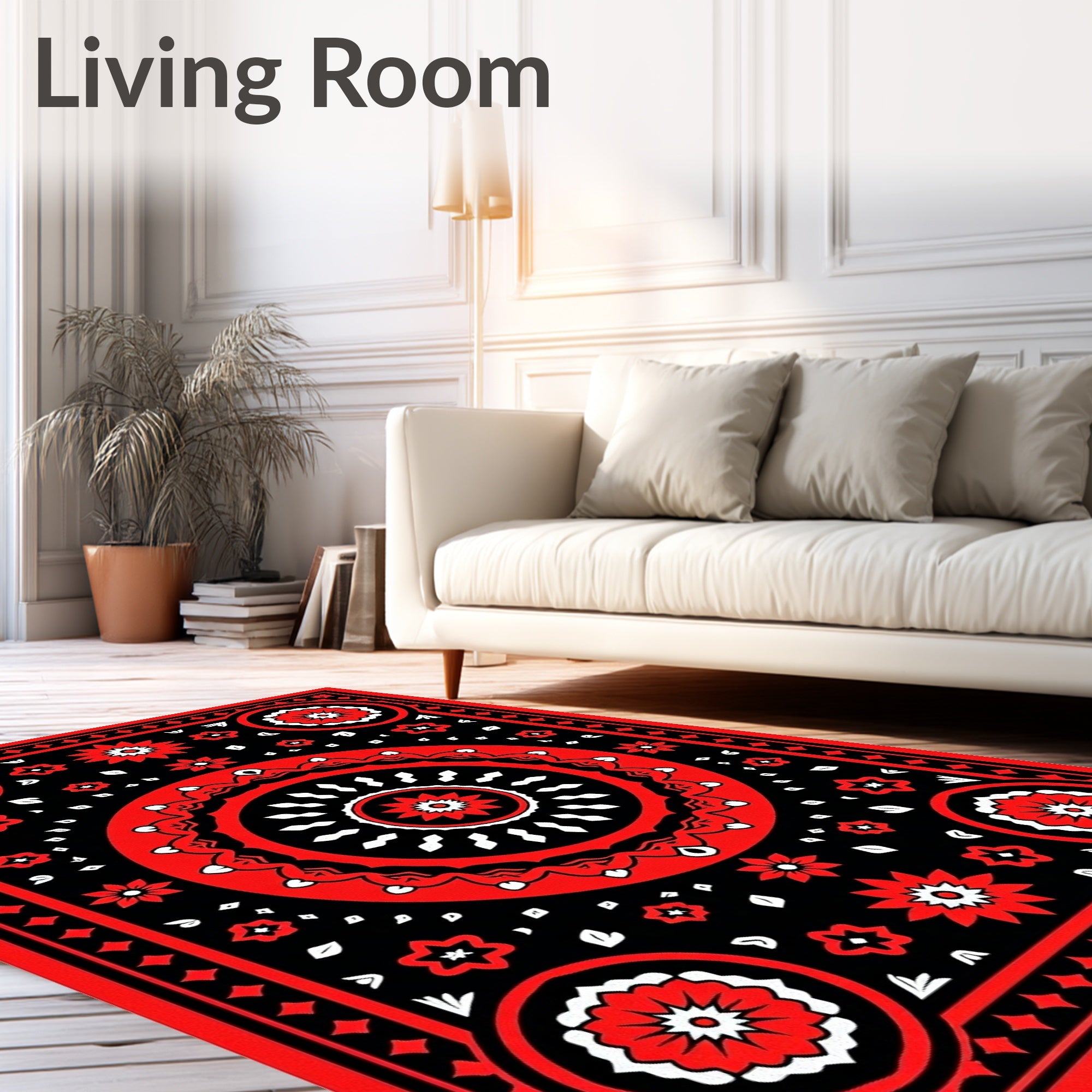 Bold Red Floral Mandala Pattern Rug