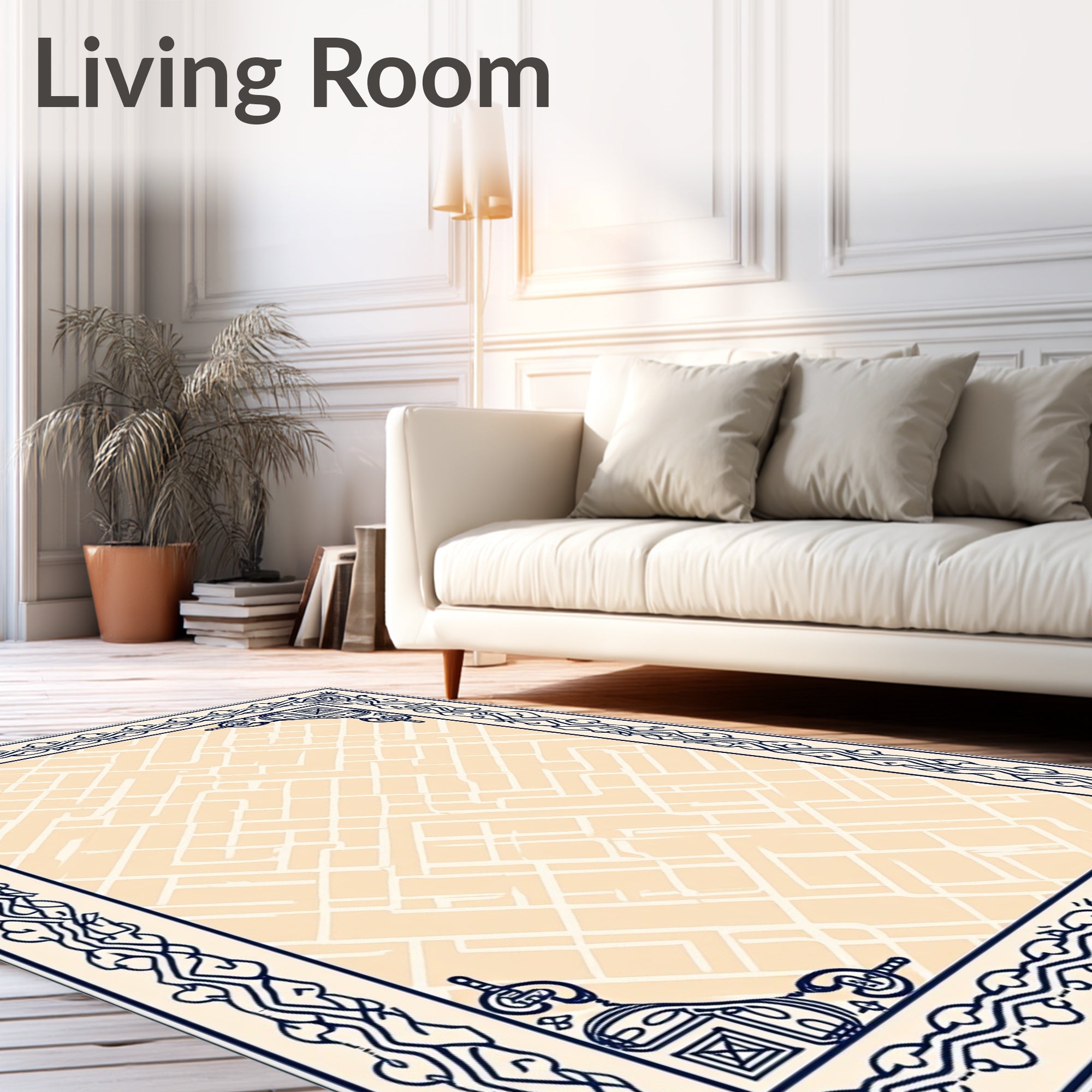 Classic Swirling Patterned Cream Rug