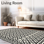 Ornamental Black White Geometric Style Rug