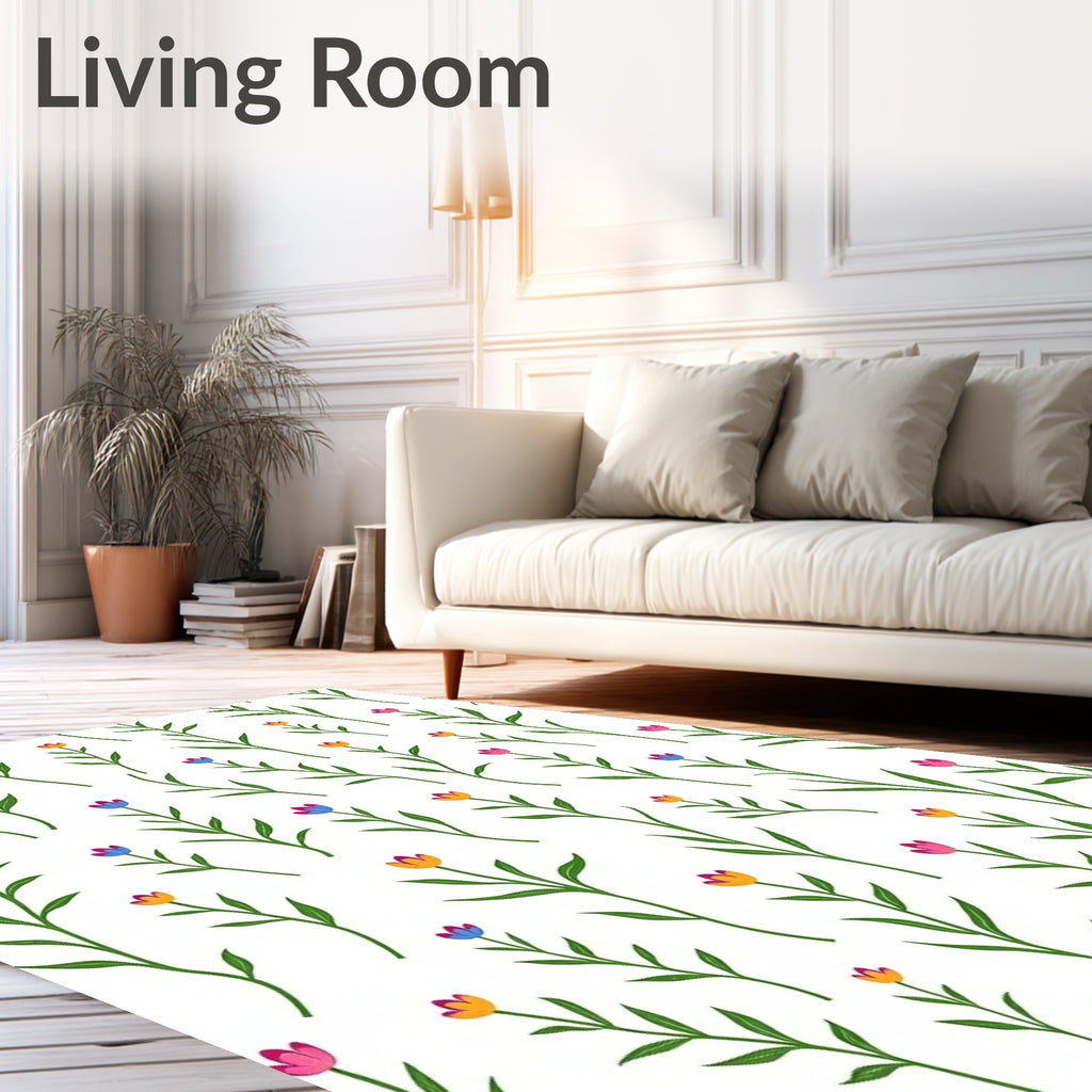 Floral Stem Pattern with Pink Yellow Blue Rug