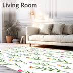 Floral Stem Pattern with Pink Yellow Blue Rug