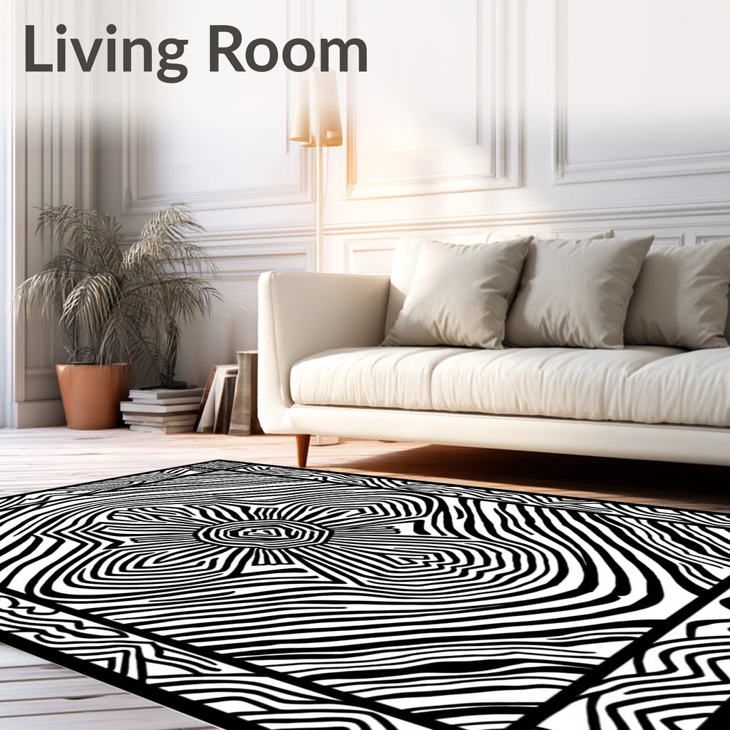 Bold Black and White Abstract Pattern Rug