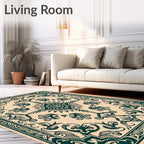 Dark Green Floral Scroll Traditional Rug