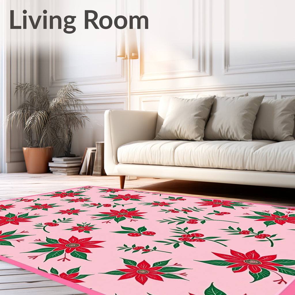 Red Poinsettia Holly Berries Rug