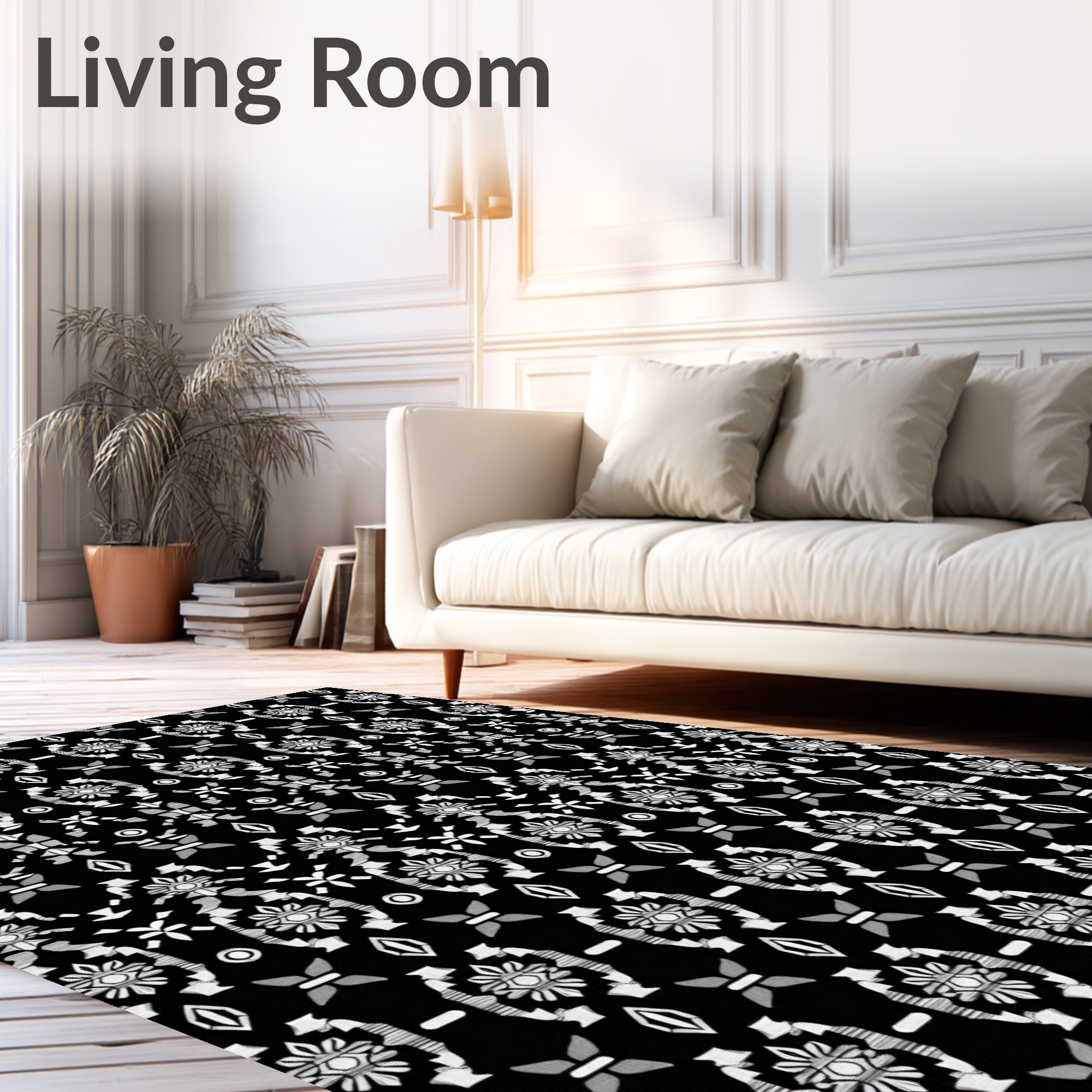 Black White Tribal Motif Pattern Rug