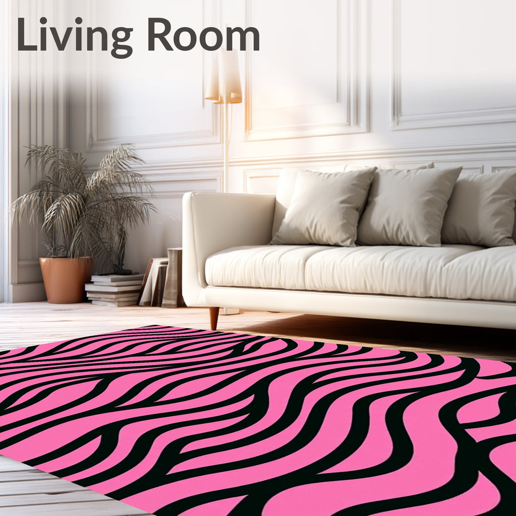 Pink Black Abstract Waves Pattern Rug
