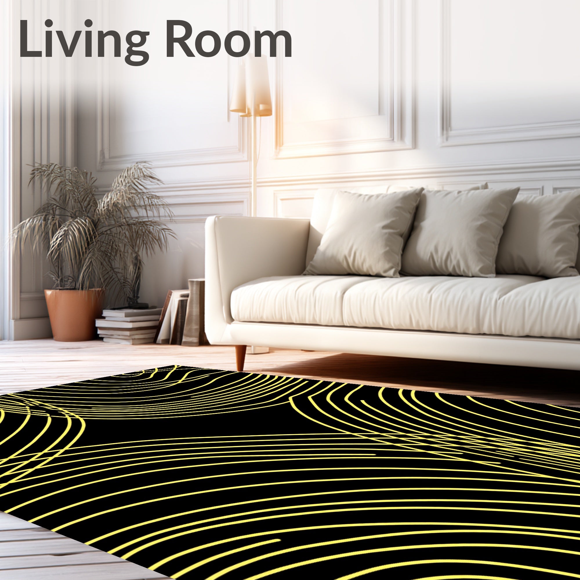 Abstract Yellow Swirl Pattern Rug