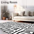 Bold Black Geometric Maze Design Rug