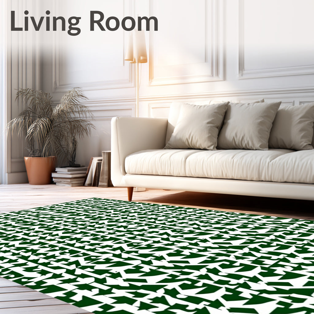 Abstract Green And White Geometric Pattern Rug