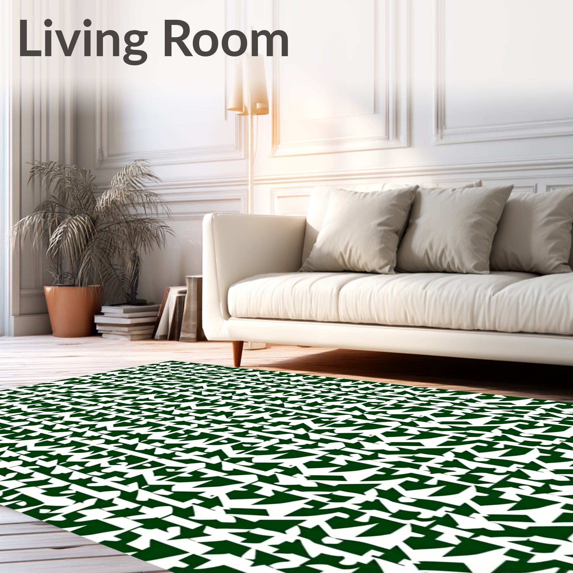 Abstract Green And White Geometric Pattern Rug