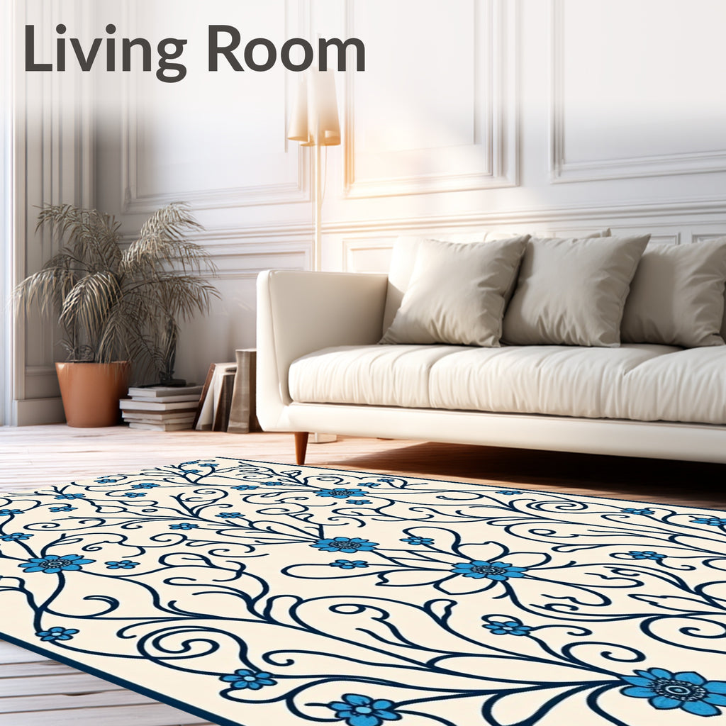 Classic Floral Vines Blue Pattern Rug