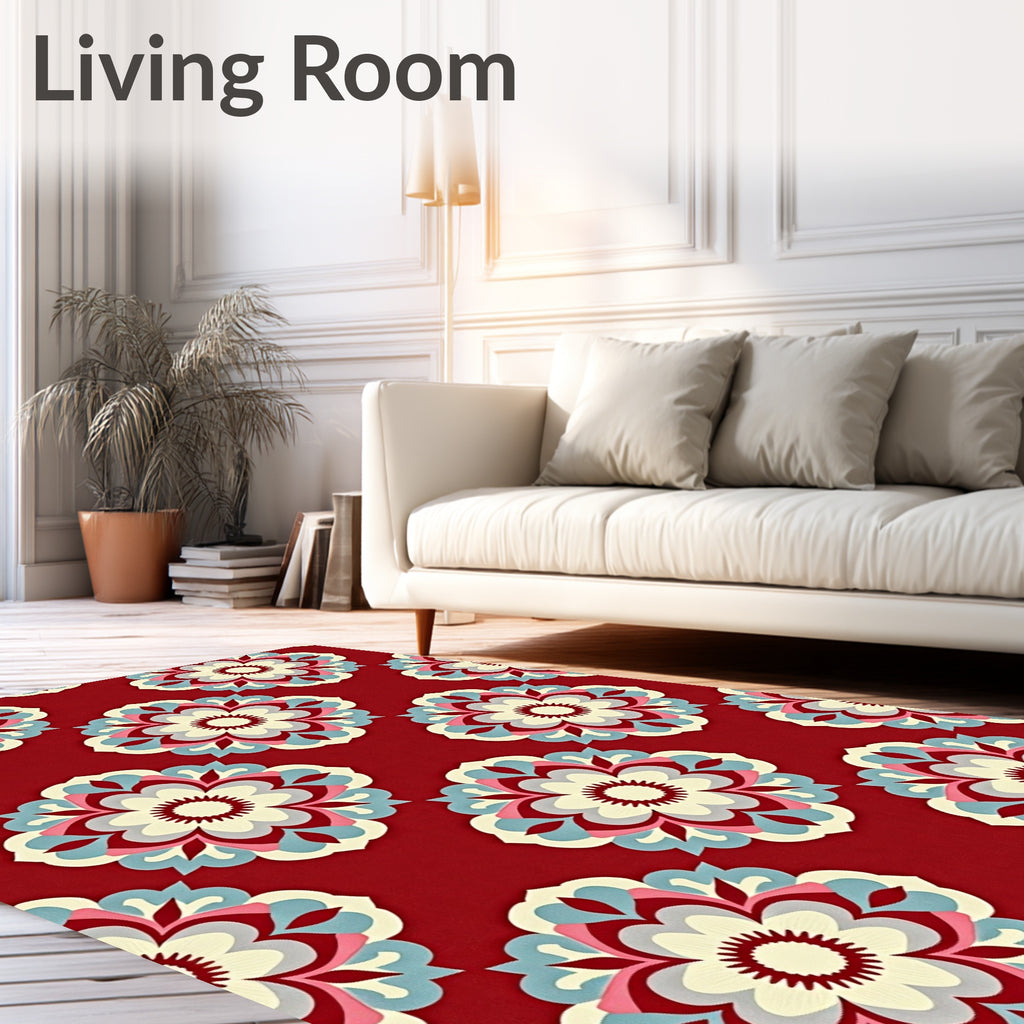 Red Floral Medallion Pattern Runner Rug
