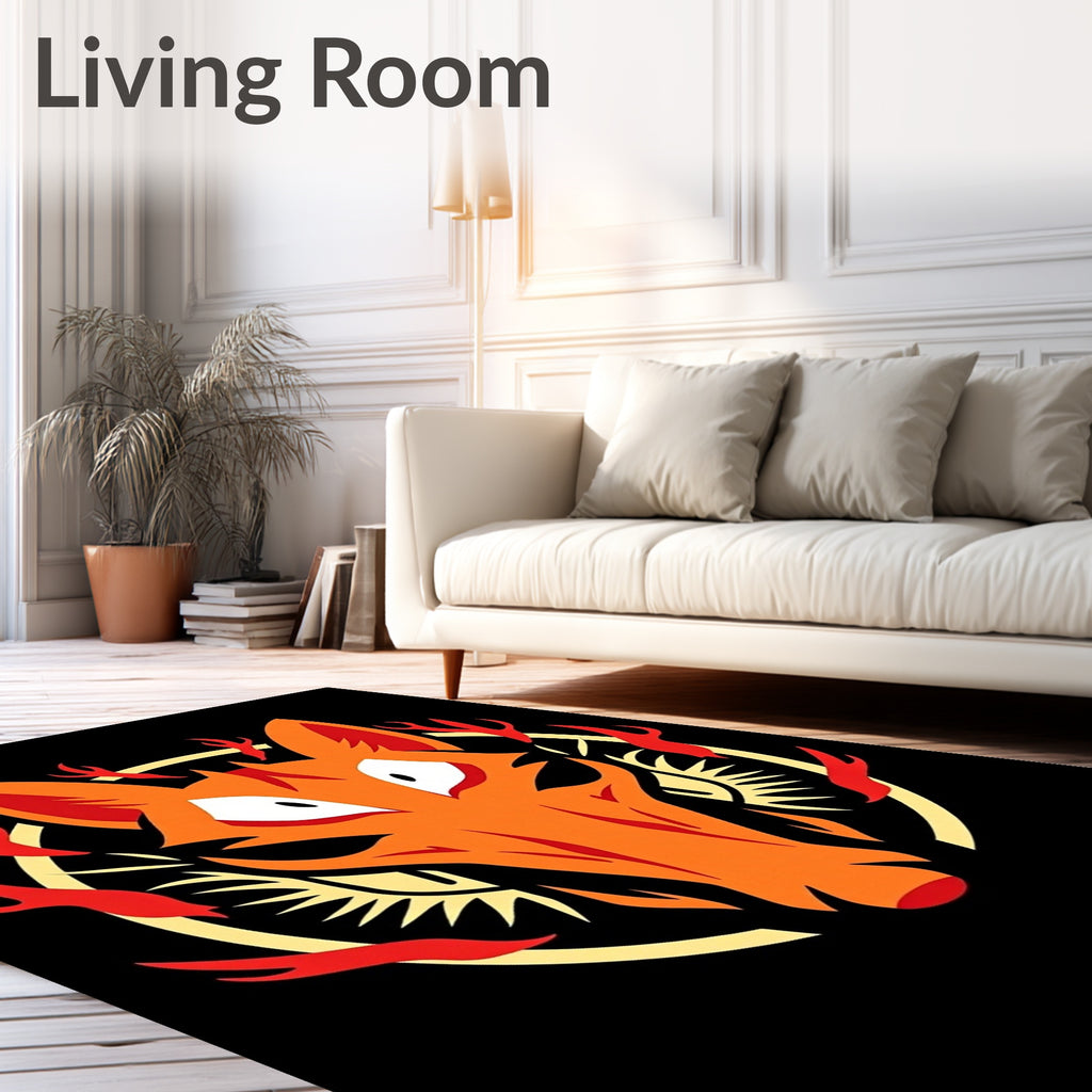 Orange Fox With Fire Symbol Rug
