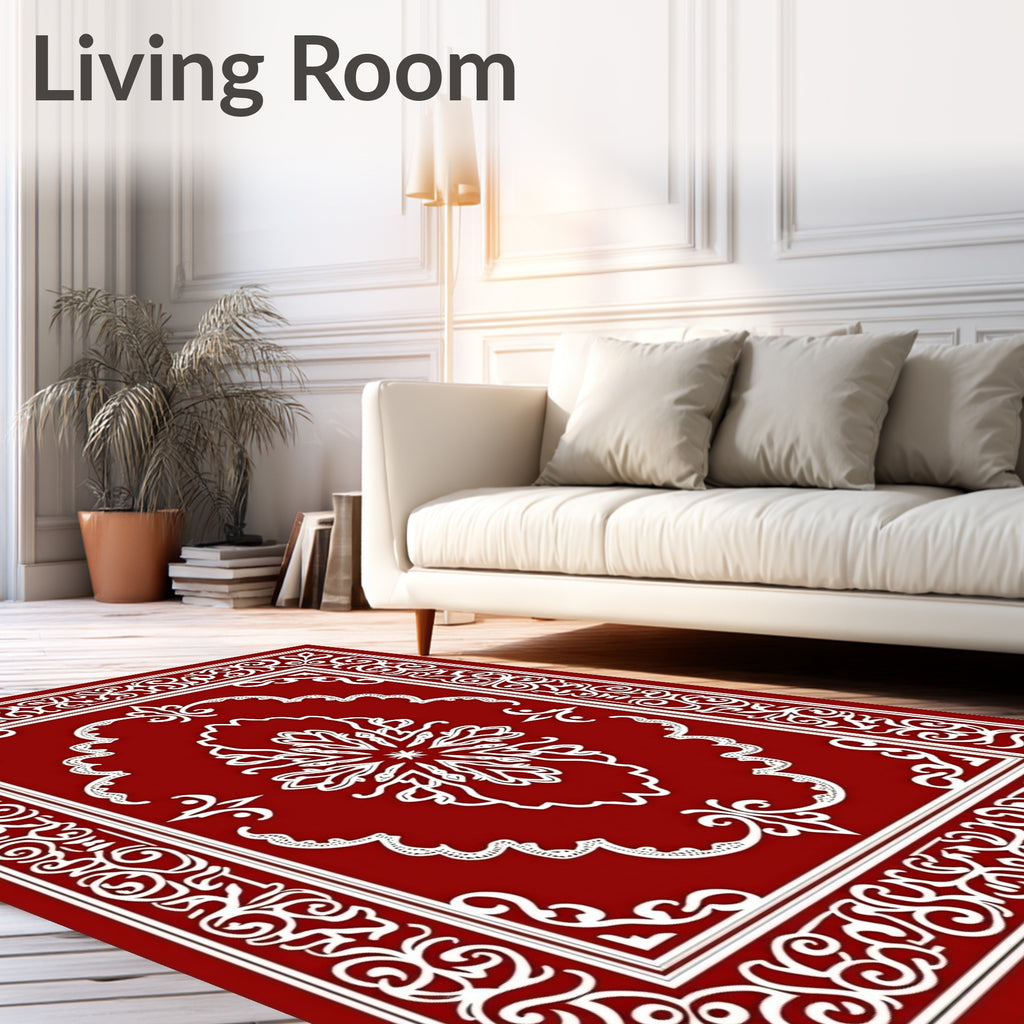 Red Vintage Floral Pattern Rug