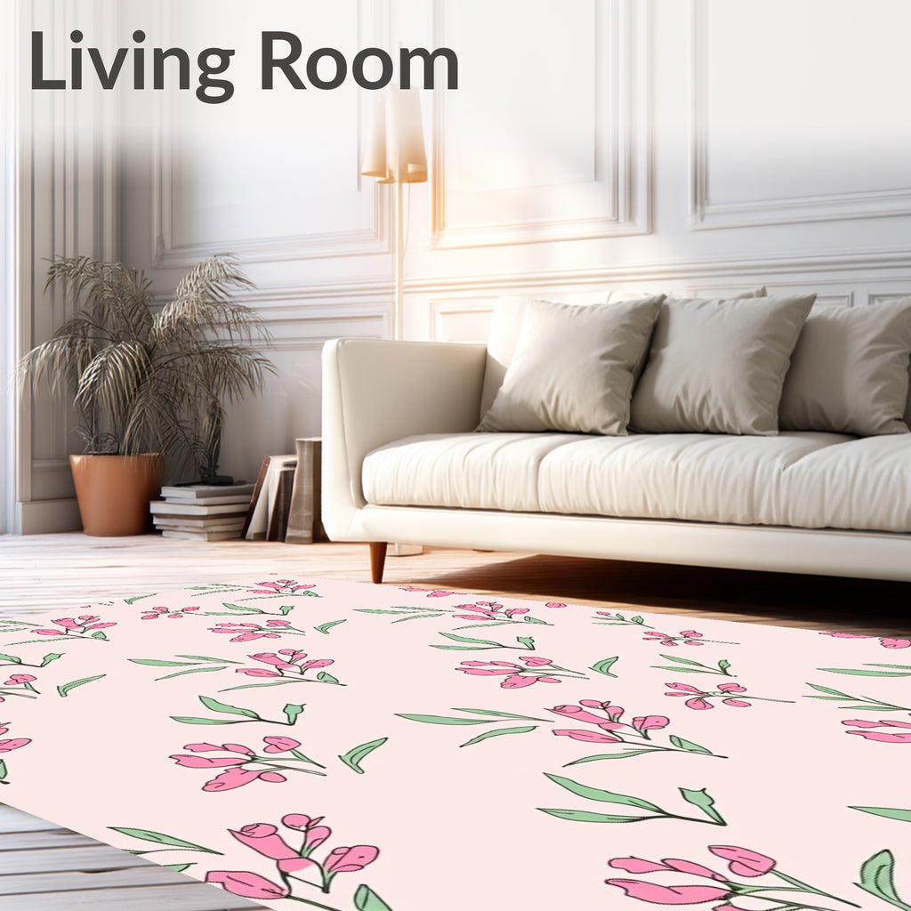 Pink Botanical Sketch Pattern Rug
