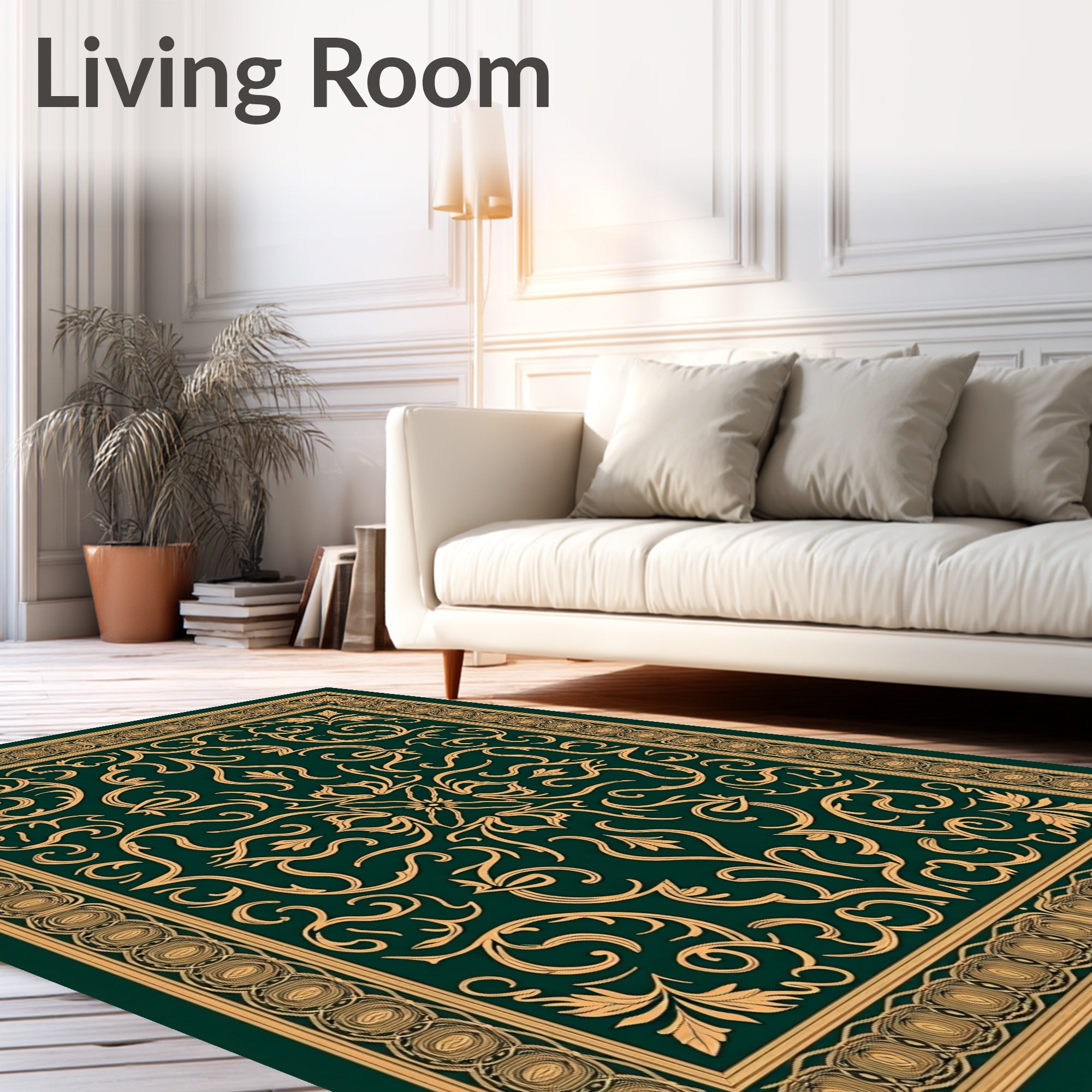 Elegant Gold Swirl Floral Pattern Rug