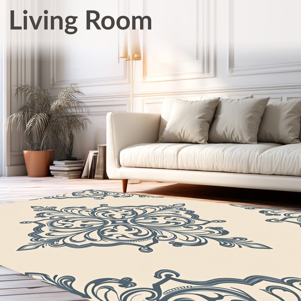 Elegant Gray Floral Damask Pattern Rug