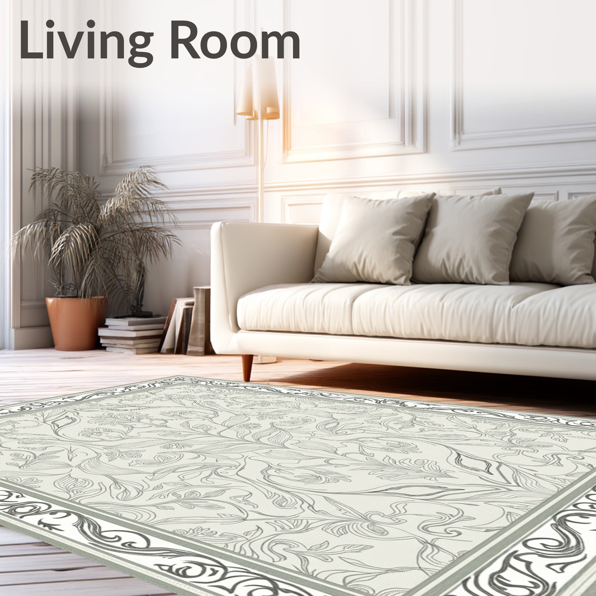 Light Gray Floral Vine Patterned Area Rug