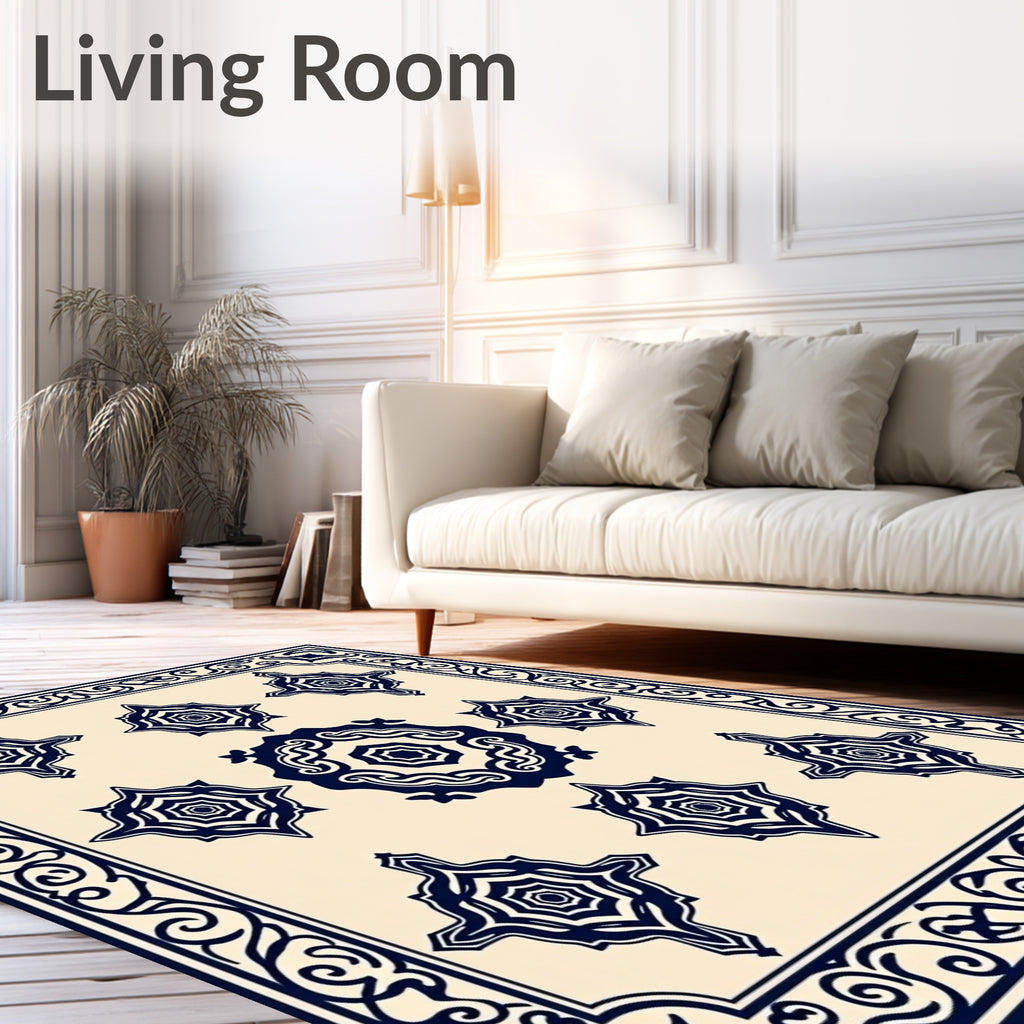 Navy Floral Starburst Pattern Rug