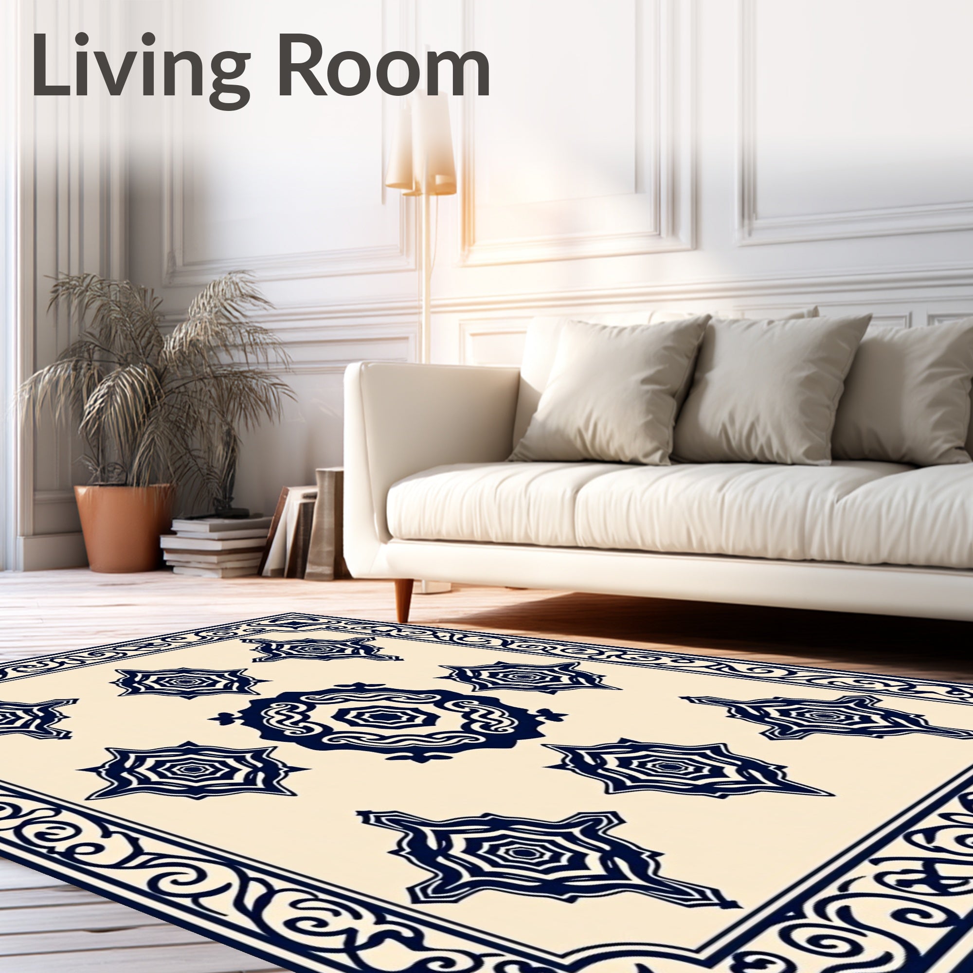 Navy Floral Starburst Pattern Rug