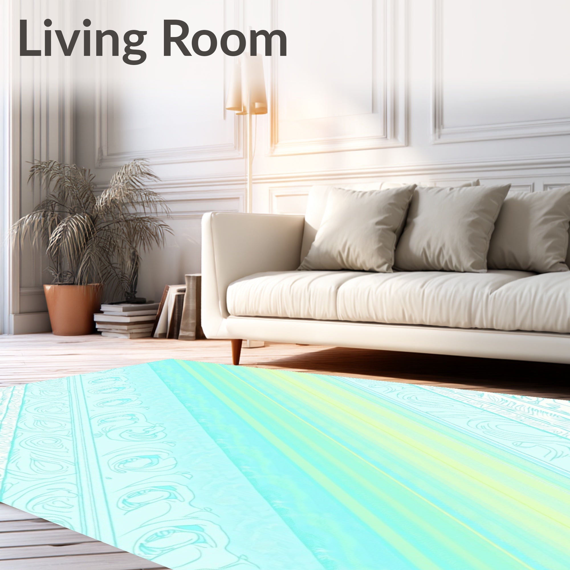 Soft Pastel Floral Stripe Design Rug