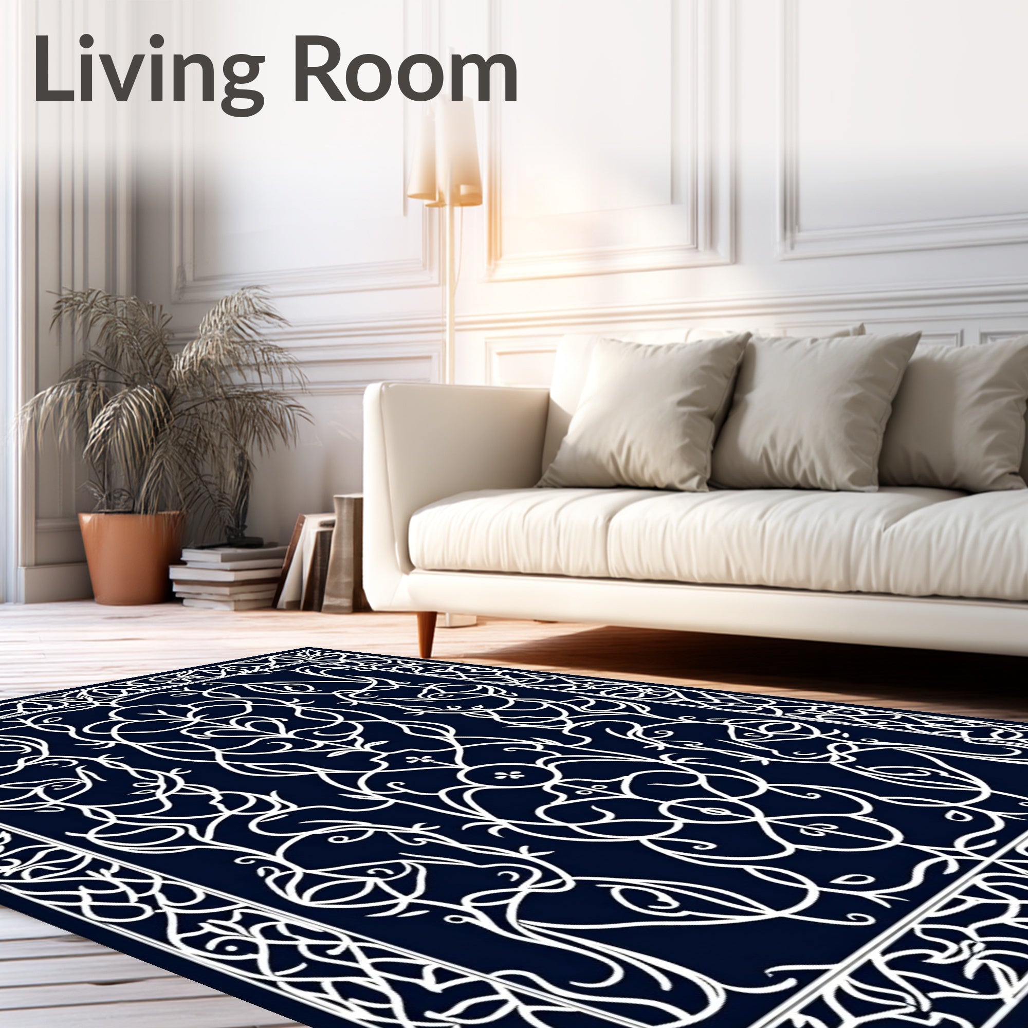 Ornate White Intertwined Floral Design Rug