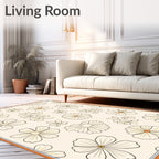 Whimsical Floral Cream Outline Art Rug