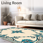 Turquoise Floral Scrollwork Pattern Rug