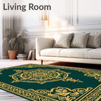 Elegant Teal Gold Medallion Design Rug