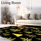 Golden Christmas Trees Scattered Black Rug