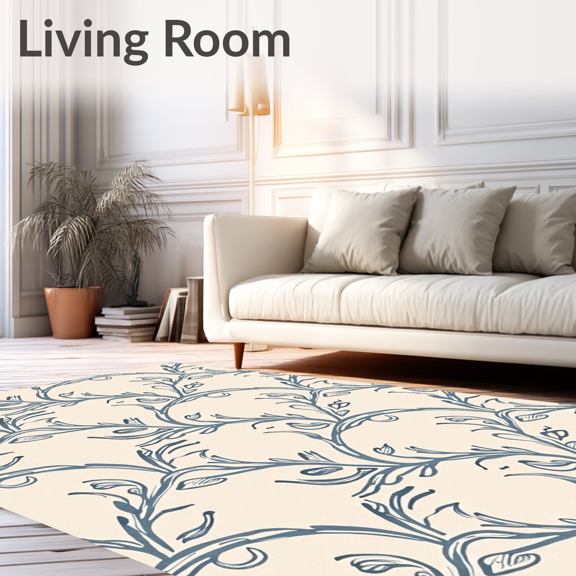 Delicate Blue Vine Swirl Pattern Rug