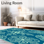 Intricate Teal Lace Floral Pattern Rug