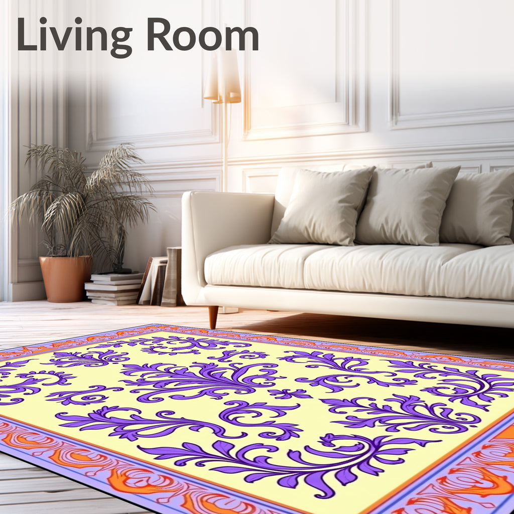 Damask Floral Pattern In Purple Orange Rug