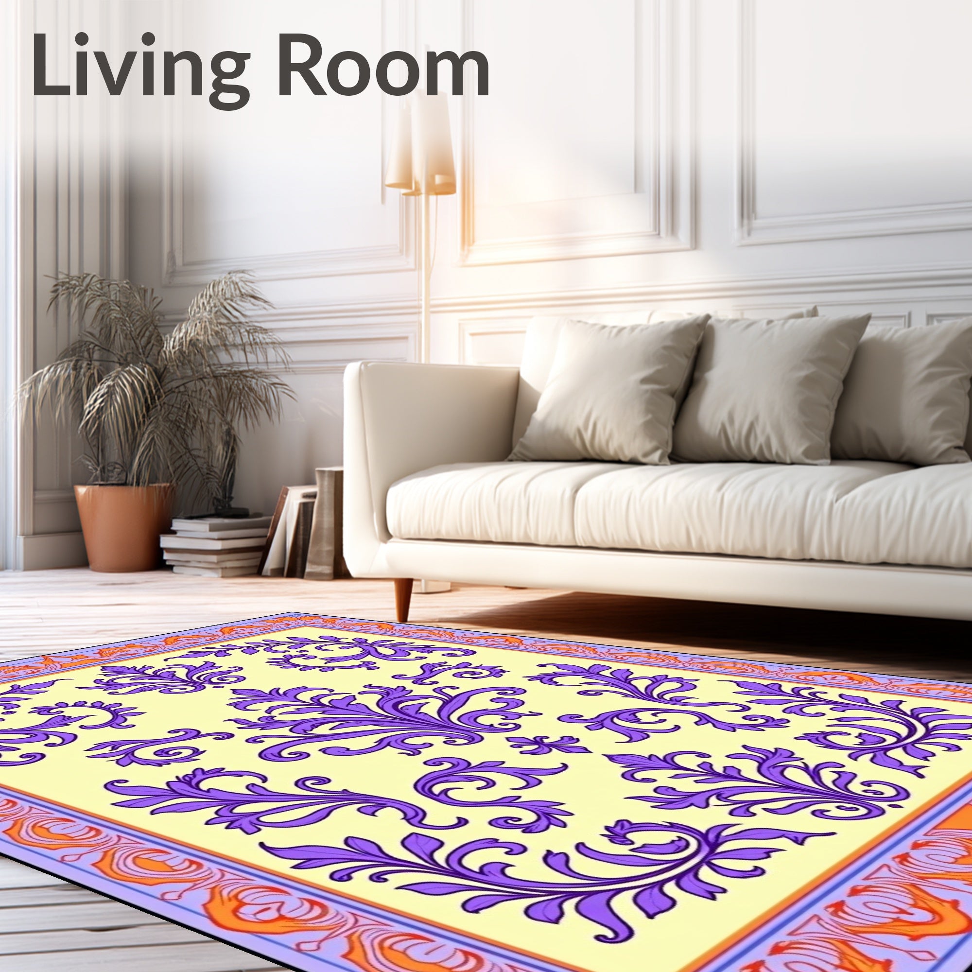 Damask Floral Pattern In Purple Orange Rug