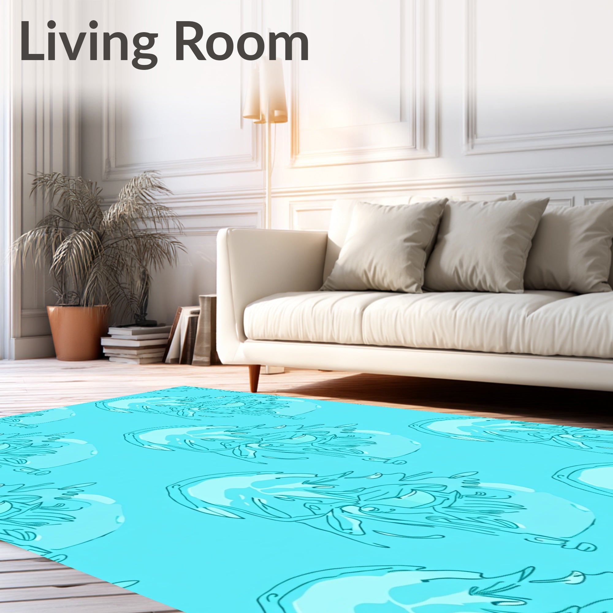 Aqua Jellyfish Outline Pattern Rug