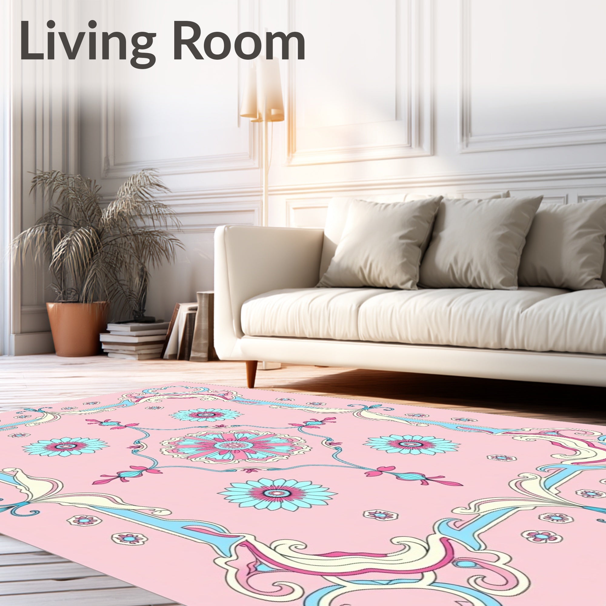Pink Floral Swirl Patterned Garden Rug