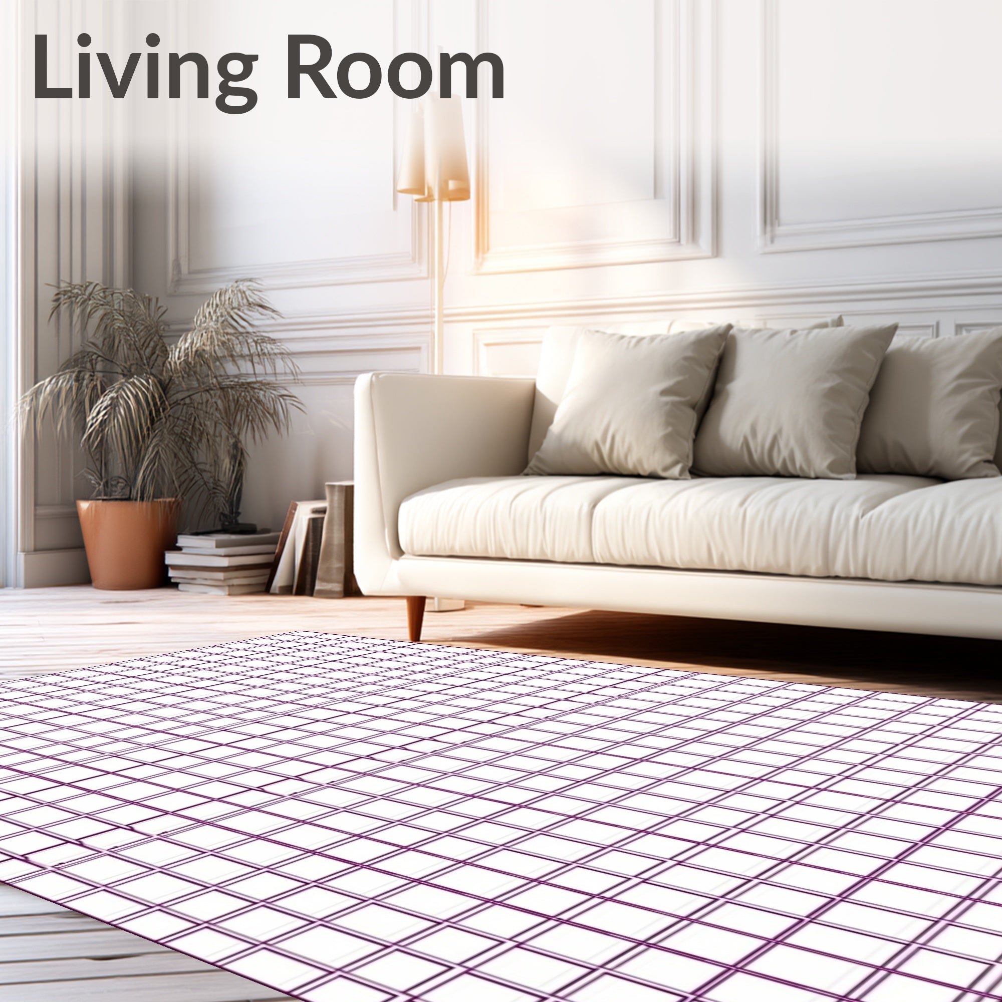 Purple Grid Geometric Lines Rug